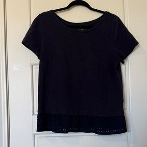 Talbots Navy Short Sleeve Top with Eyelet Hem
